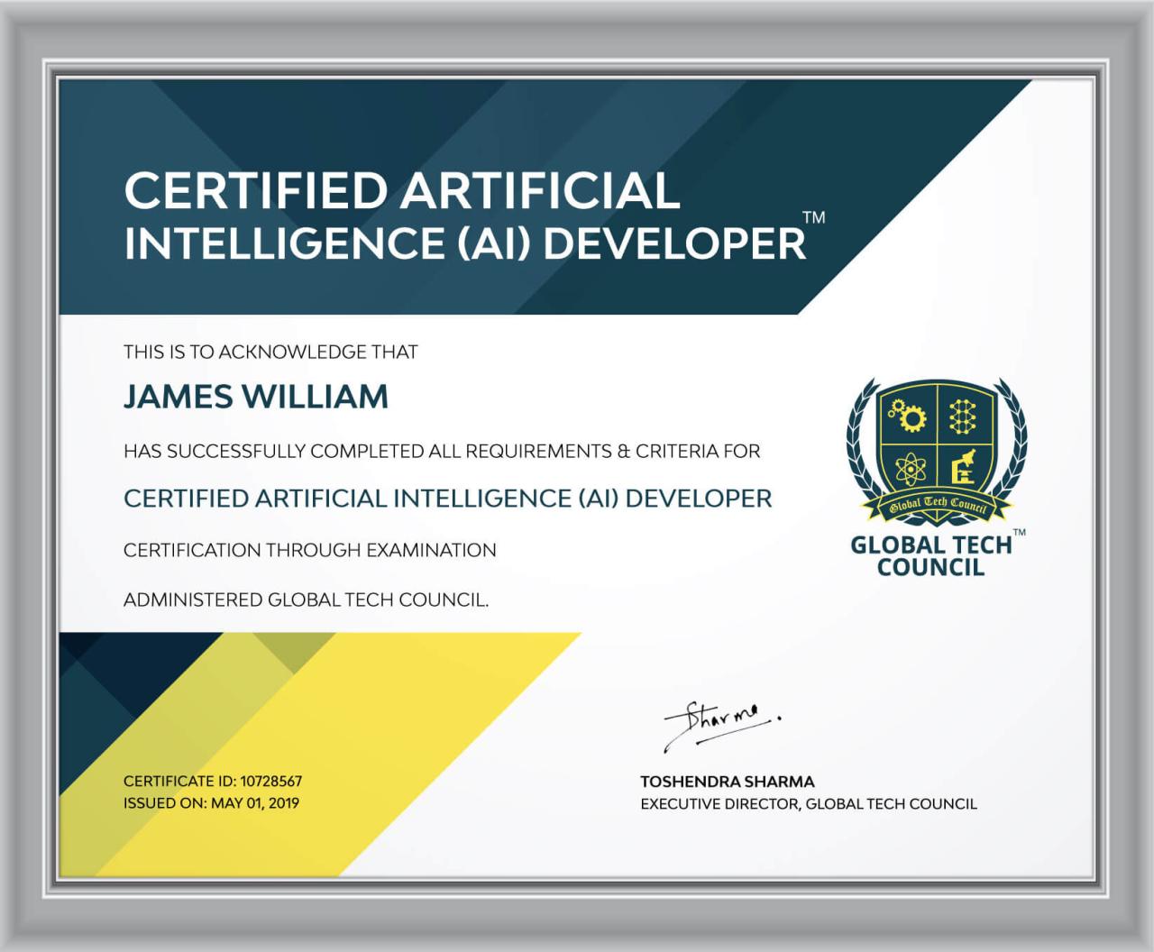 Ai intelligence artificial developer certified certificate certification