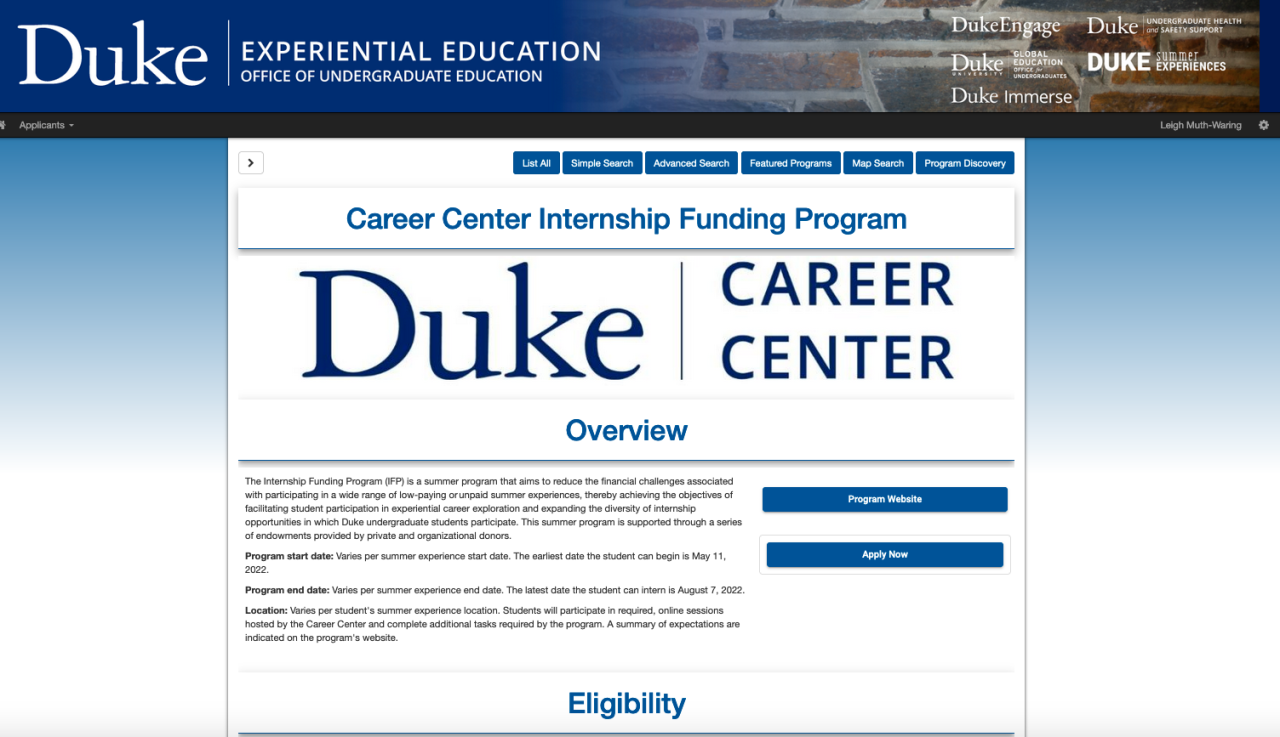 Duke university im program